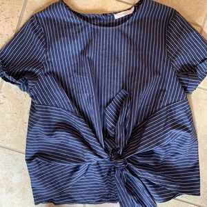 Lush Navy and White Stripped Top w Tie